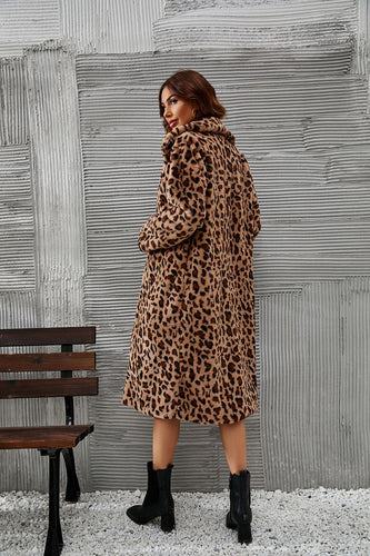 EB | Damen Lange Imitatpelzjacke mit Leopardenmuster und luxuriöser Verarbeitung