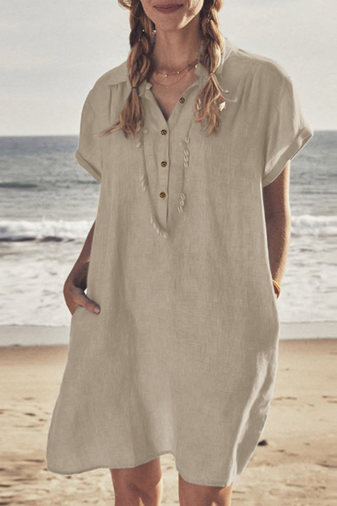 EB | Knopf Unten Baumwoll Strandkleid