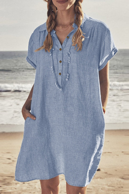 EB | Knopfverschluss Baumwoll-Leinen Strandkleid