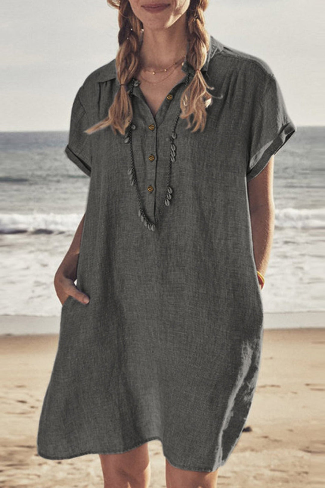 EB | Knopf Unten Baumwoll Strandkleid