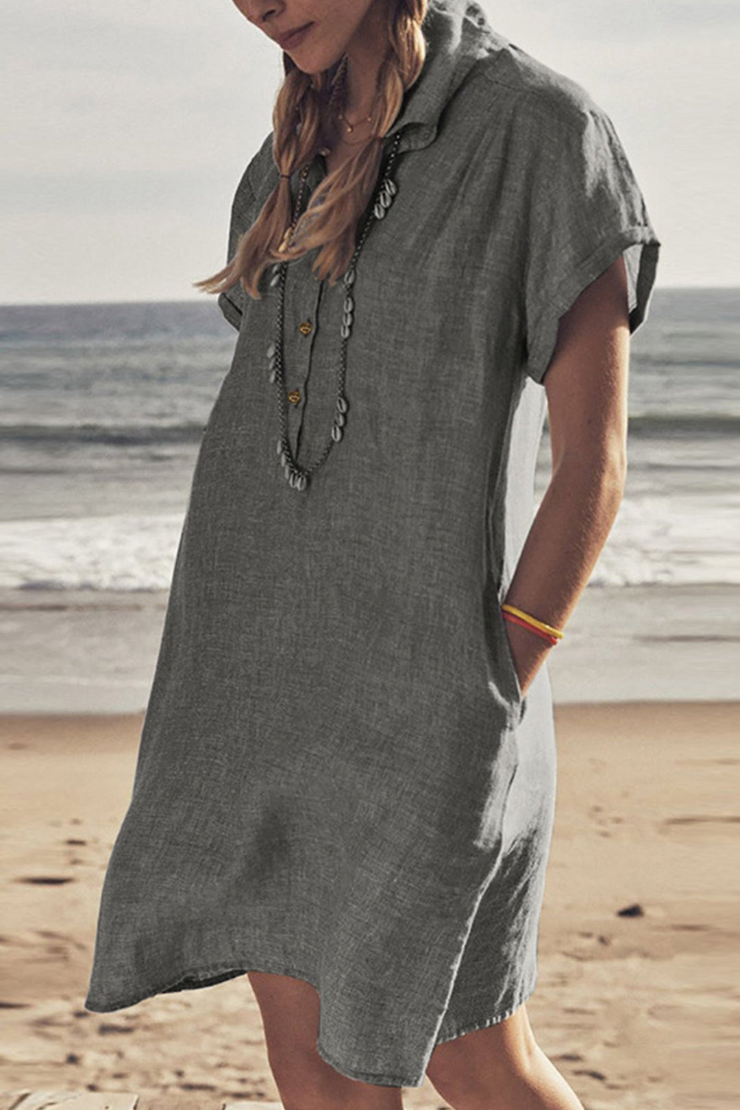 EB | Knopf Unten Baumwoll Strandkleid
