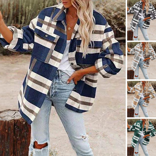 EB | Klassische Karierte Jacke in Großen Größen für Damen