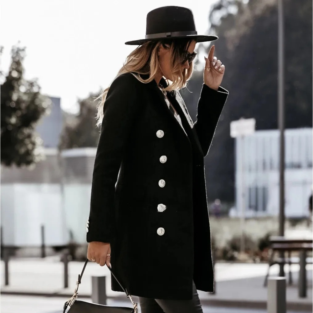 EB | Klassische Lange Wolljacke mit Zweireihiger Schließe Wollmischung Sophisticated und Bequem