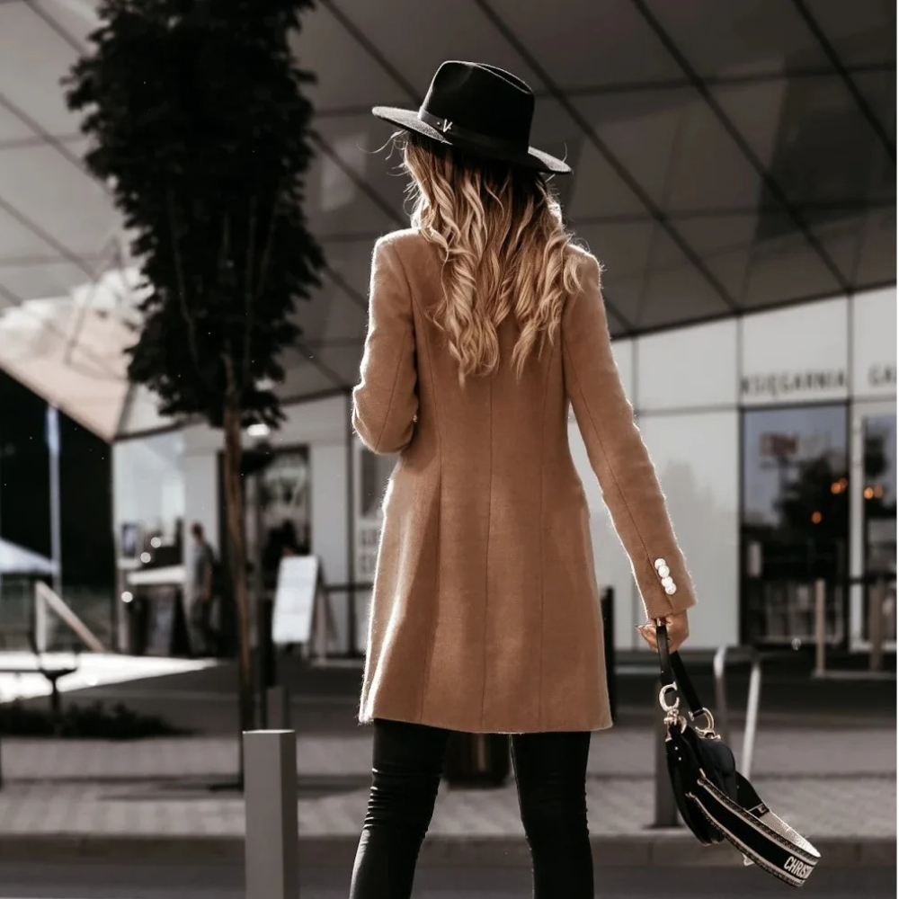 EB | Klassische Lange Wolljacke mit Zweireihiger Schließe Wollmischung Sophisticated und Bequem