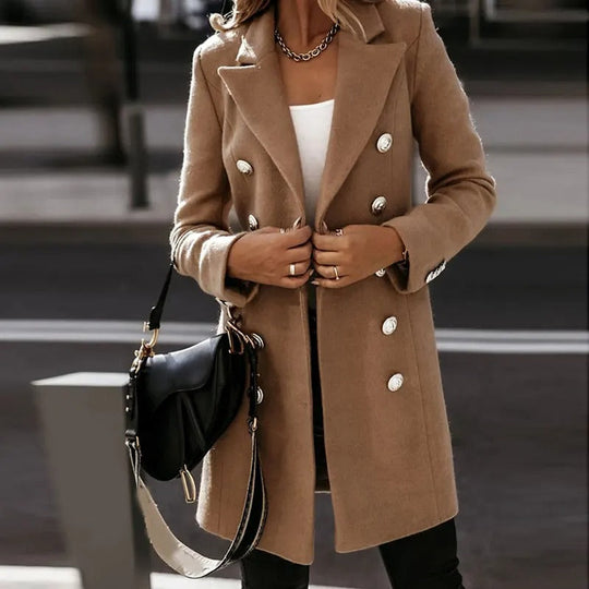 EB | Klassische Lange Wolljacke mit Zweireihiger Schließe Wollmischung Sophisticated und Bequem