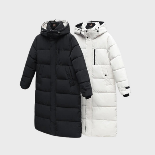 EB | Lange Pufferjacke mit Kapuze - Reißverschluss