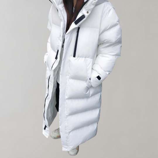 EB | Lange Pufferjacke mit Kapuze - Reißverschluss