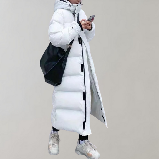 EB | Lange Pufferjacke mit Kapuze - Reißverschluss