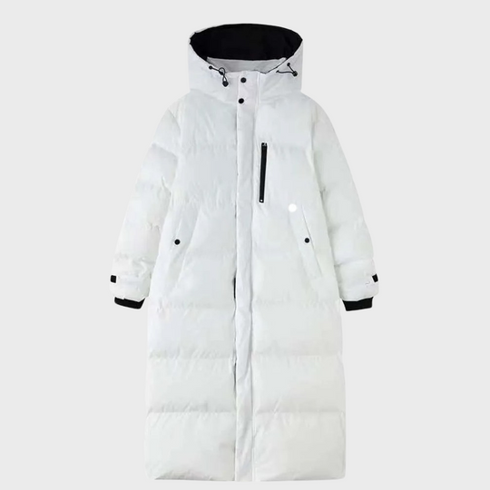 EB | Lange Pufferjacke mit Kapuze - Reißverschluss