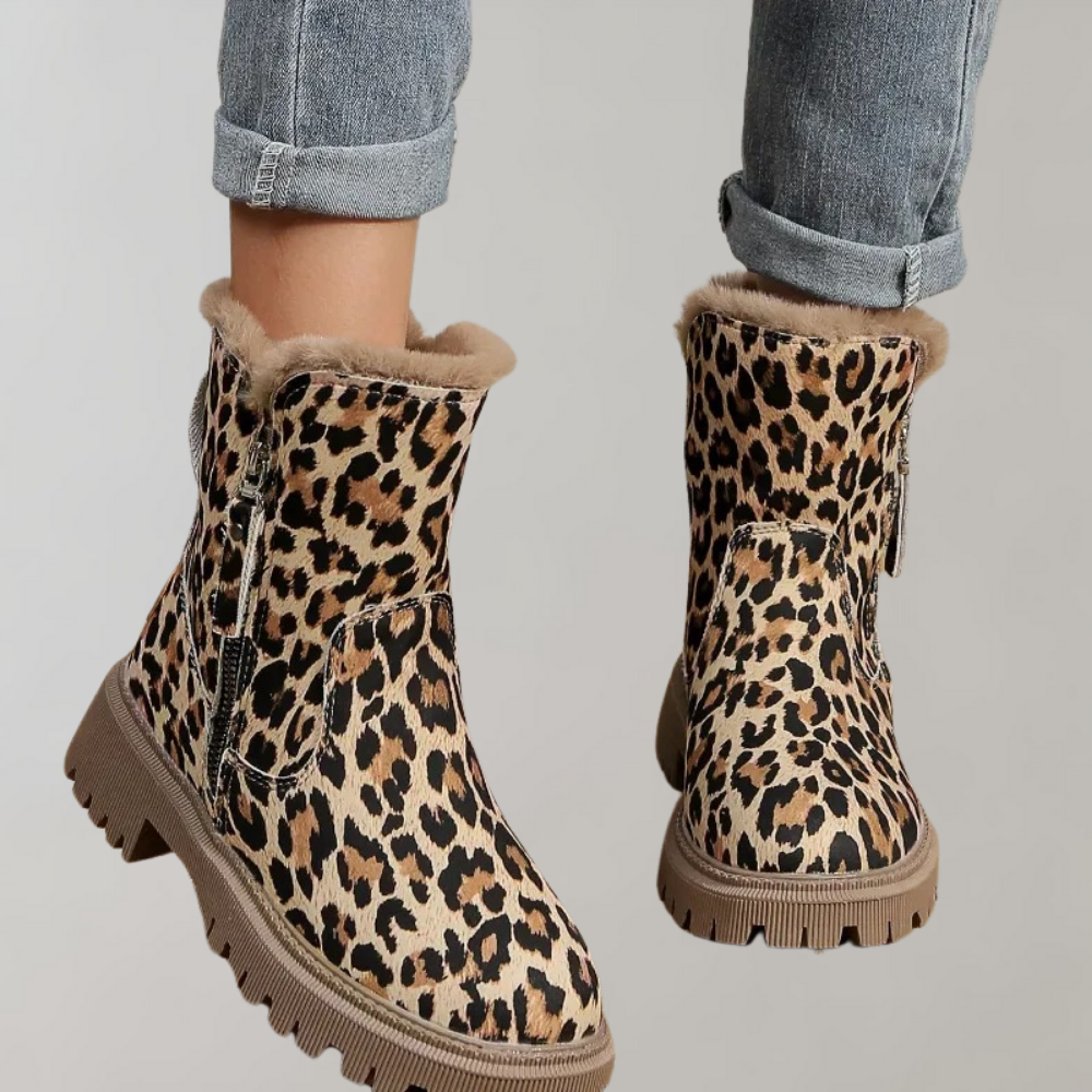 EB | Leopardenmuster Flache Kurze Stiefel