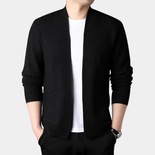 EB | Slim Fit Gestrickte Textur Offene Vorderseite Gerippte Kanten Taschen
