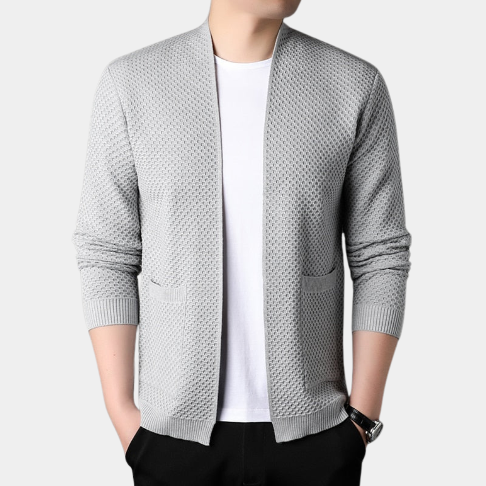 EB | Slim Fit Gestrickte Textur Offene Vorderseite Gerippte Kanten Taschen