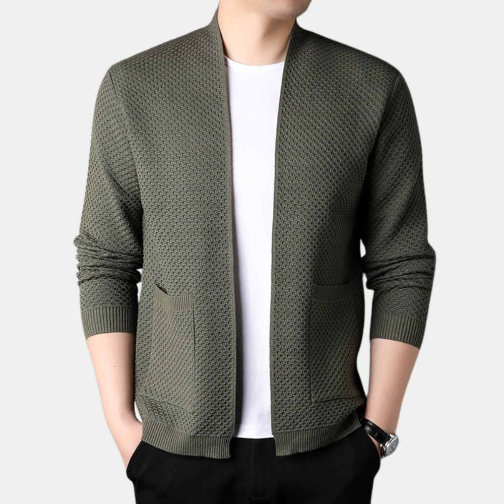 EB | Slim Fit Gestrickte Textur Offene Vorderseite Gerippte Kanten Taschen