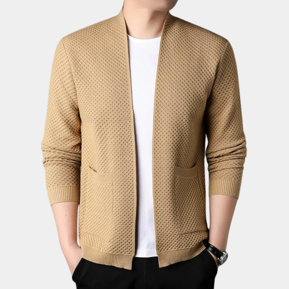 EB | Slim Fit Gestrickte Textur Offene Vorderseite Gerippte Kanten Taschen