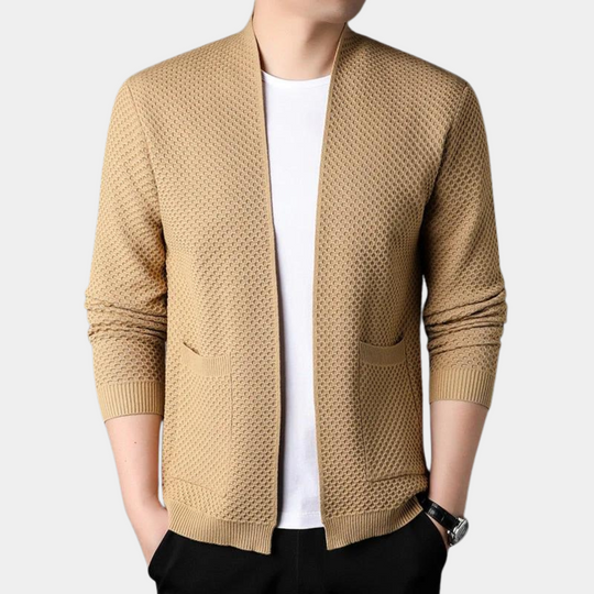 EB | Slim Fit Gestrickte Textur Offene Vorderseite Gerippte Kanten Taschen