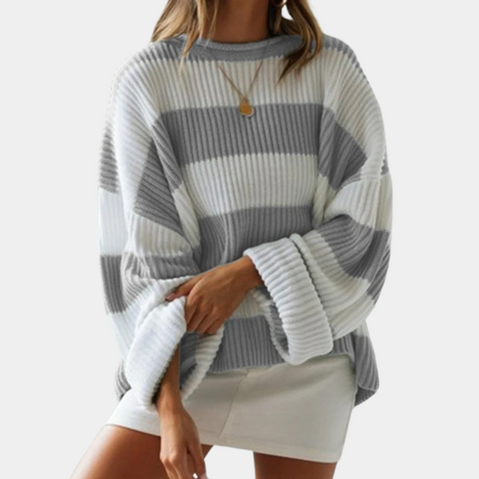 EB | Schwarz und Weiß Strickpullover mit Breiten Streifen Acryl Modern und Bequem