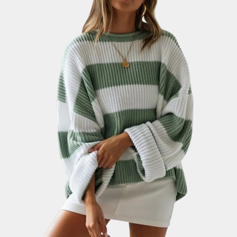 EB | Schwarz und Weiß Strickpullover mit Breiten Streifen Acryl Modern und Bequem