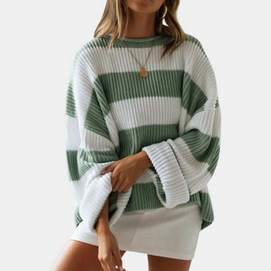 EB | Schwarz und Weiß Strickpullover mit Breiten Streifen Acryl Modern und Bequem