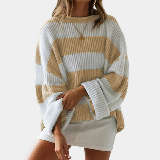 EB | Schwarz und Weiß Strickpullover mit Breiten Streifen Acryl Modern und Bequem