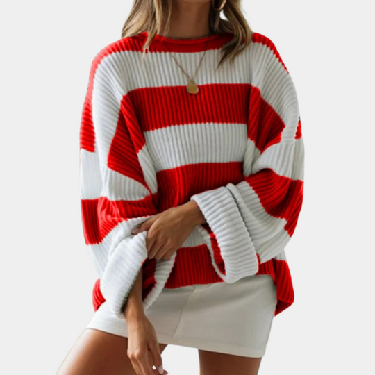 EB | Schwarz und Weiß Strickpullover mit Breiten Streifen Acryl Modern und Bequem