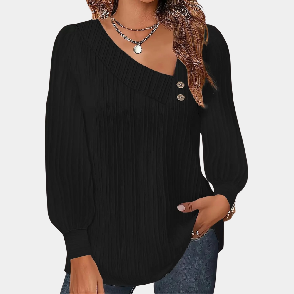 EB | Rippstrickbluse mit Knöpfen Polyester Komfortabel und Trendy