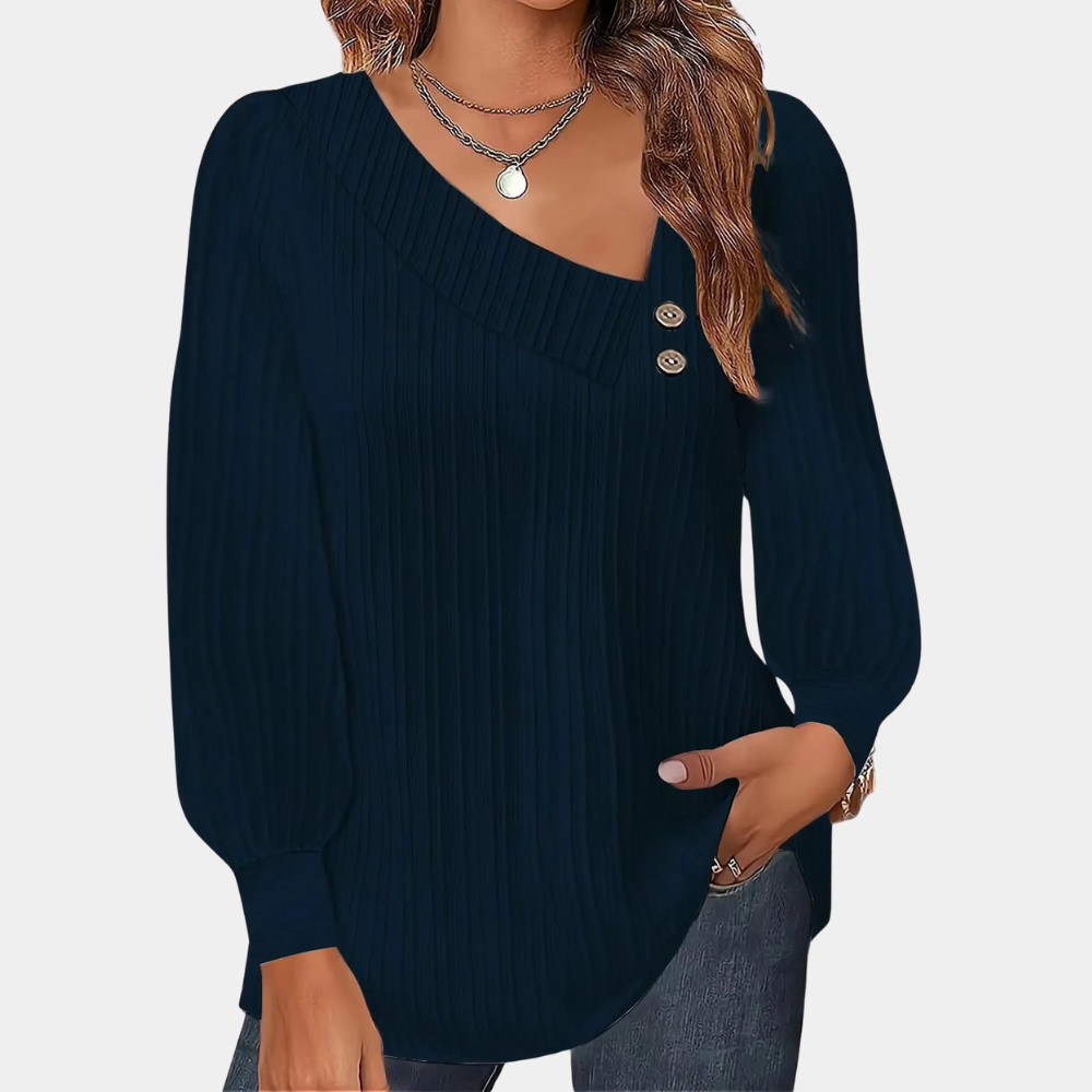EB | Rippstrickbluse mit Knöpfen Polyester Komfortabel und Trendy