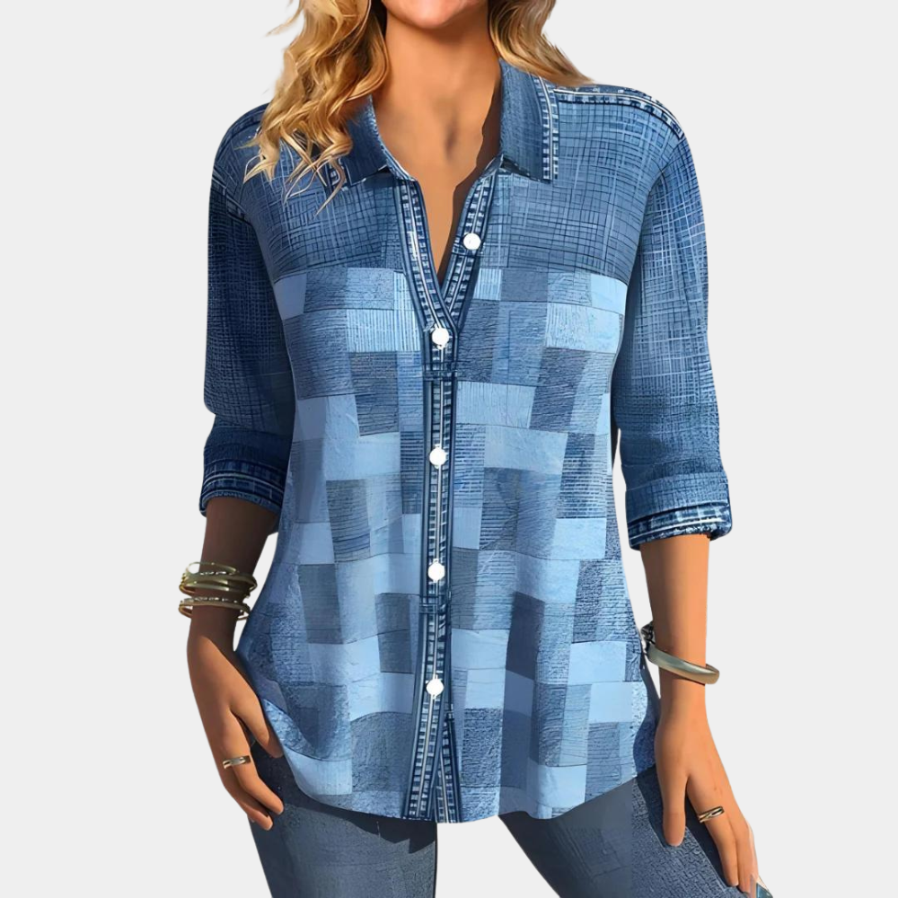 EB | Lässige Button-Up Patchwork Bluse für Damen