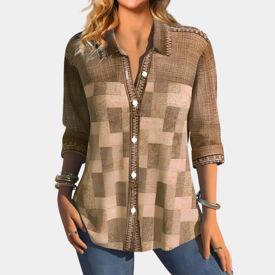 EB | Lässige Button-Up Patchwork Bluse für Damen