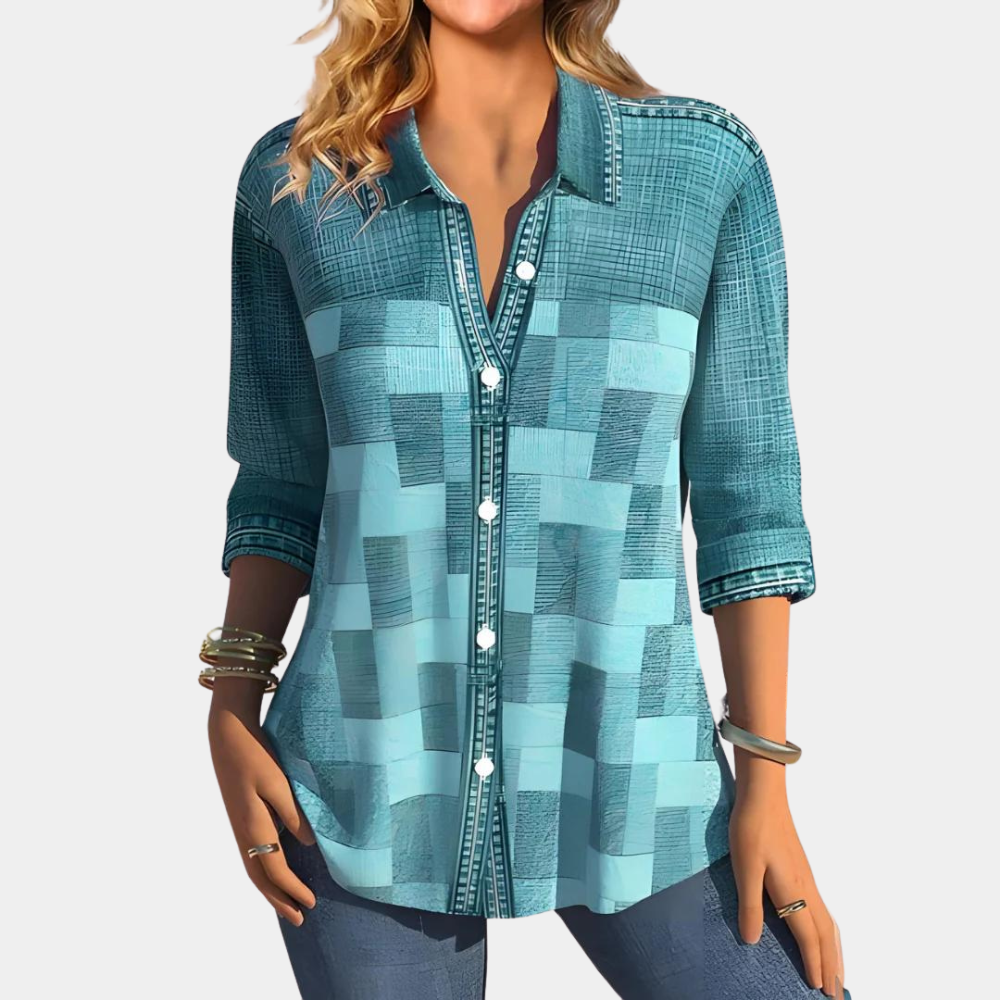 EB | Lässige Button-Up Patchwork Bluse für Damen