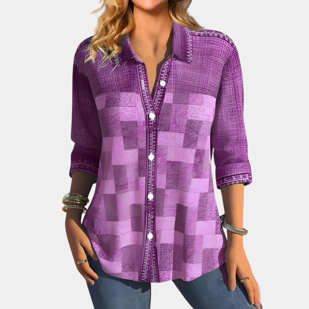 EB | Lässige Button-Up Patchwork Bluse für Damen
