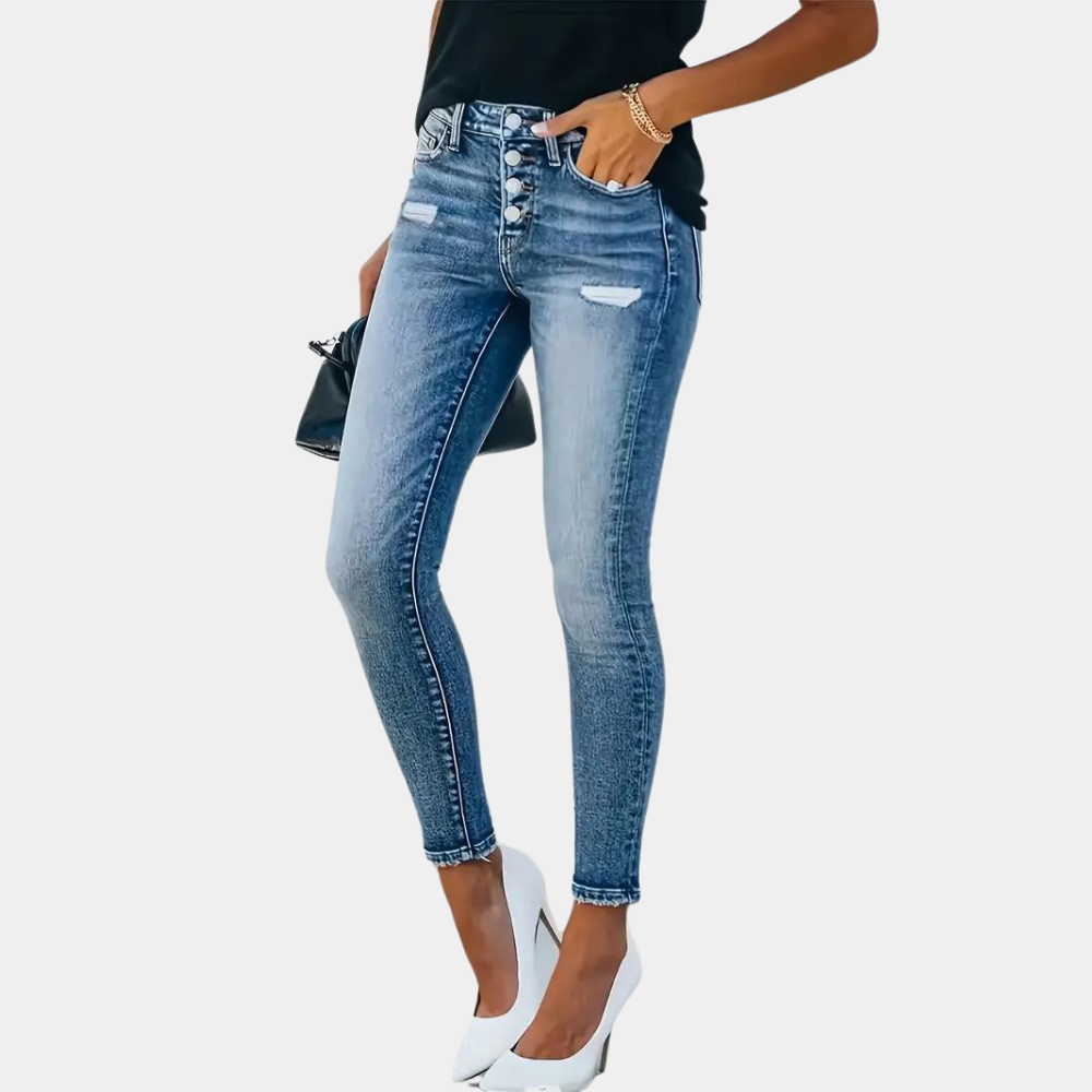 EB | Trendige Skinny Damenjeans mit Modischen Knöpfen