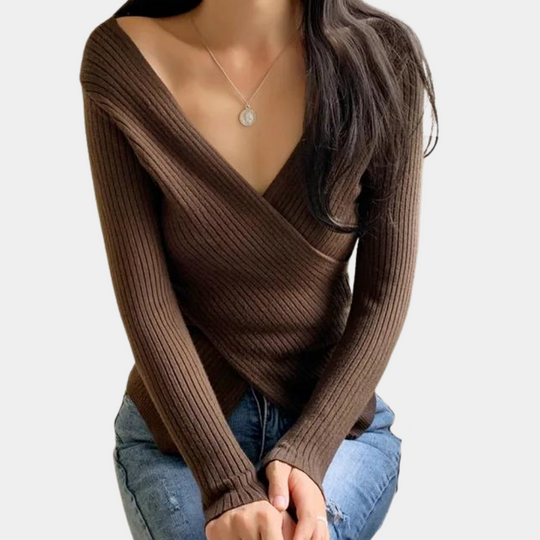EB | Pullover - Damen Schicker Gestrickter Wickel-Pullover