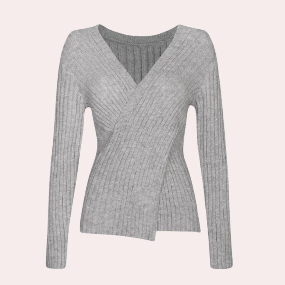 EB | Pullover - Damen Schicker Gestrickter Wickel-Pullover