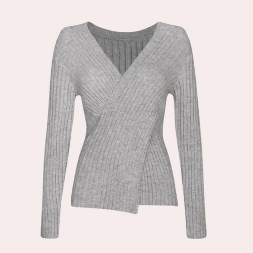EB | Pullover - Damen Schicker Gestrickter Wickel-Pullover