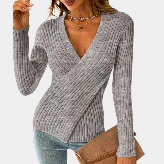 EB | Pullover - Damen Schicker Gestrickter Wickel-Pullover