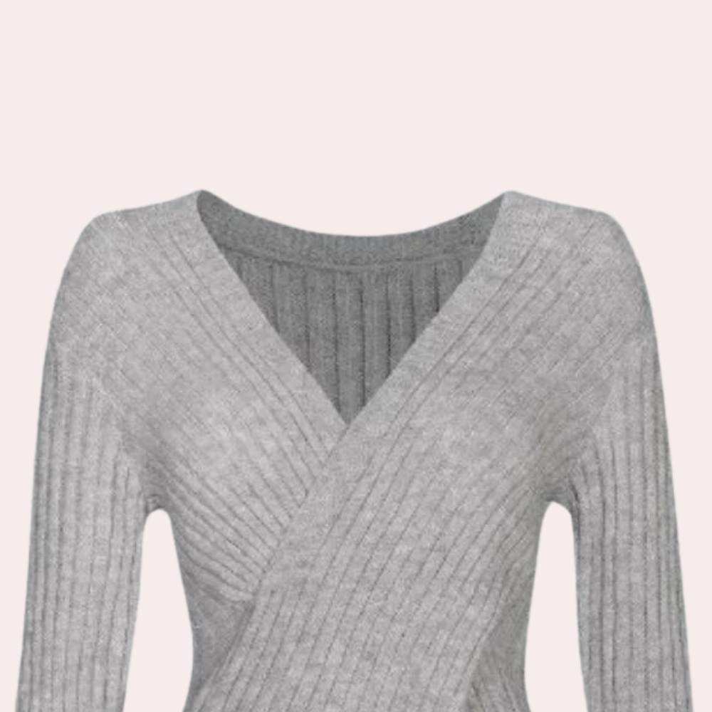 EB | Pullover - Damen Schicker Gestrickter Wickel-Pullover