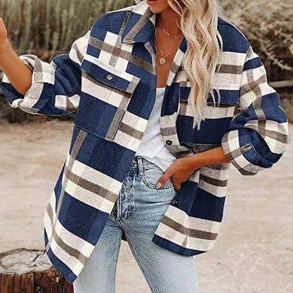 EB | Moderne karierte Herbstkuscheljacke für Damen