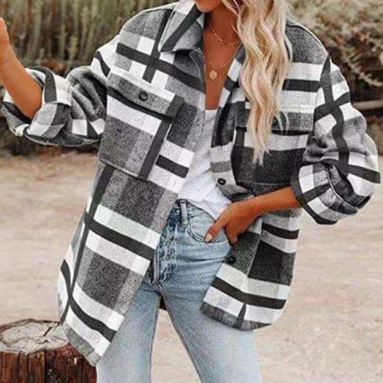 EB | Moderne karierte Herbstkuscheljacke für Damen