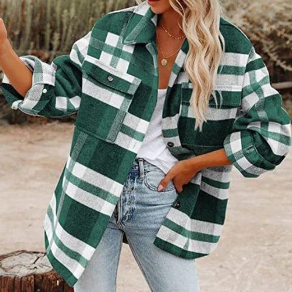 EB | Moderne karierte Herbstkuscheljacke für Damen