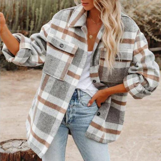 EB | Moderne karierte Herbstkuscheljacke für Damen