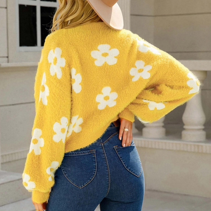 EB | Cardigan - Damen Herbst Kurzer Floral Strick Cardigan