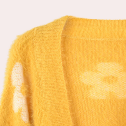 EB | Cardigan - Damen Herbst Kurzer Floral Strick Cardigan