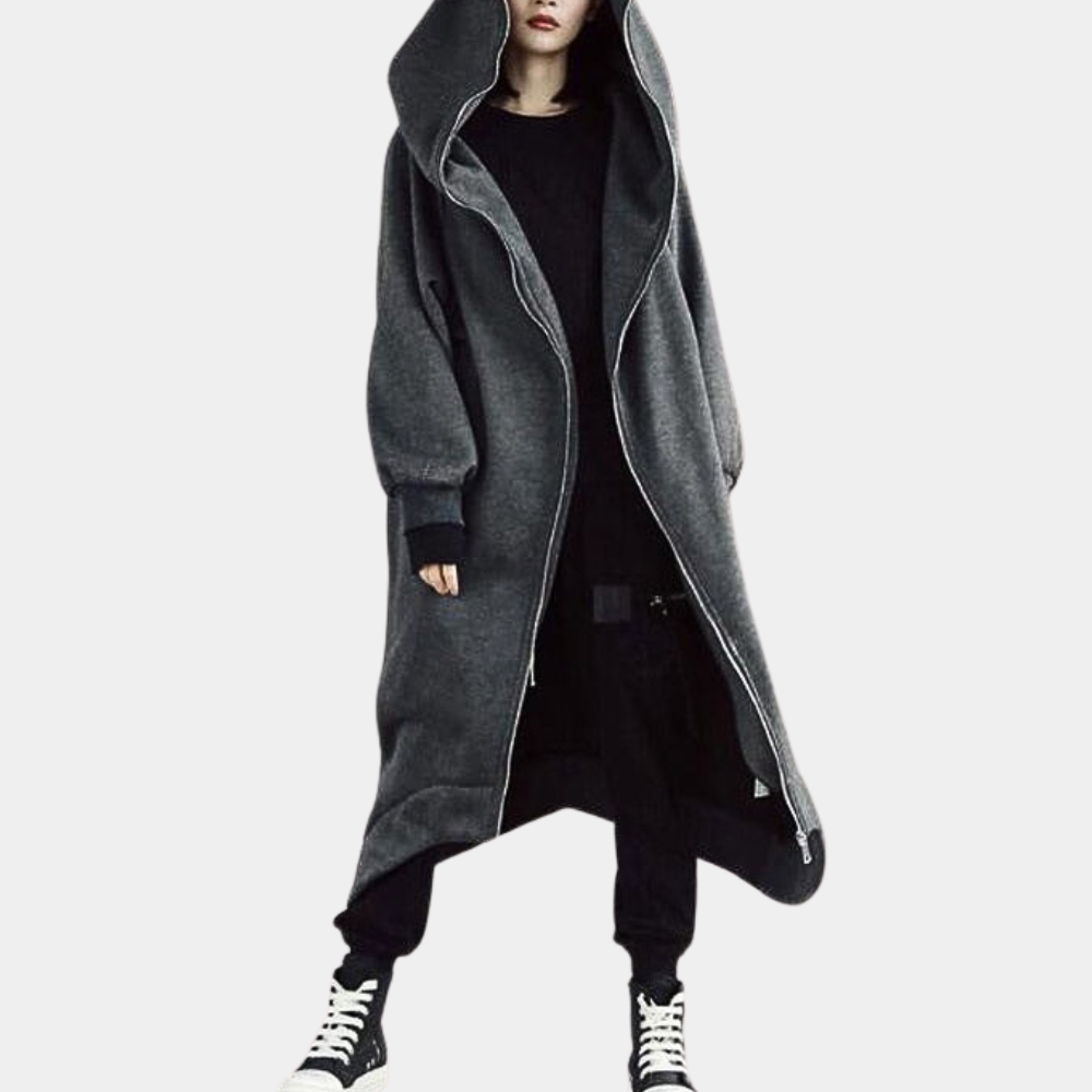 EB | Lange Winterjacke mit Kapuze und Reißverschluss für Damen