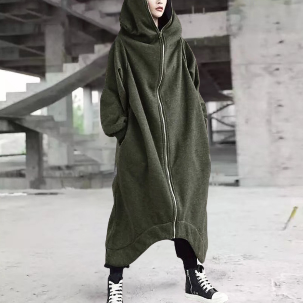 EB | Lange Winterjacke mit Kapuze und Reißverschluss für Damen