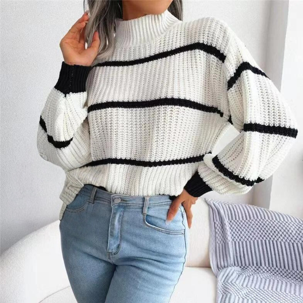 EB | Stilvoller Weicher Damenpullover mit Hohem Ausschnitt