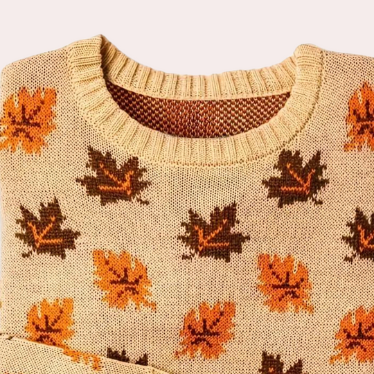 EB | Strickpullover Blattmuster Rundhals Langarm Rippbündchen