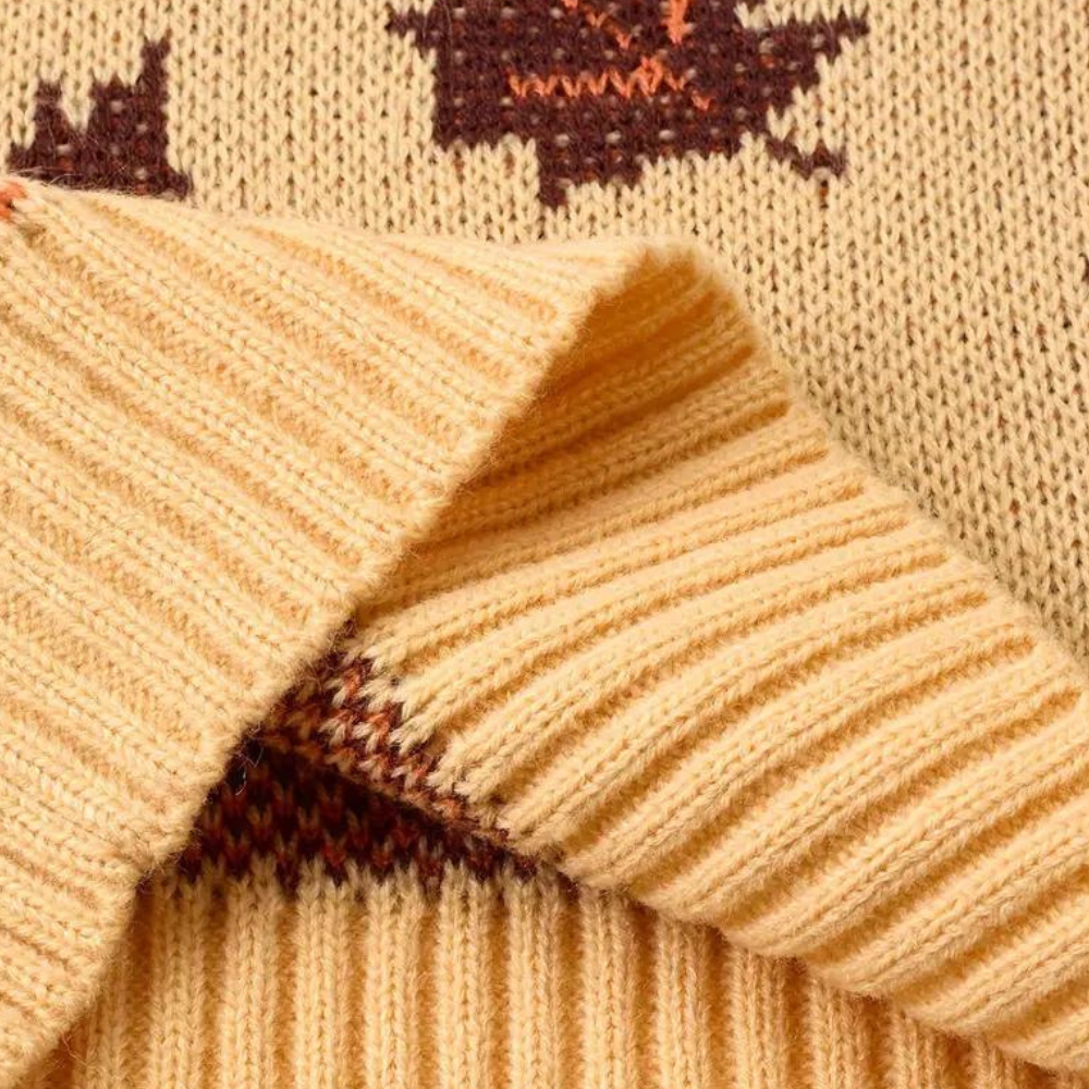 EB | Strickpullover Blattmuster Rundhals Langarm Rippbündchen