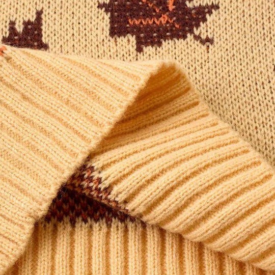 EB | Strickpullover Blattmuster Rundhals Langarm Rippbündchen