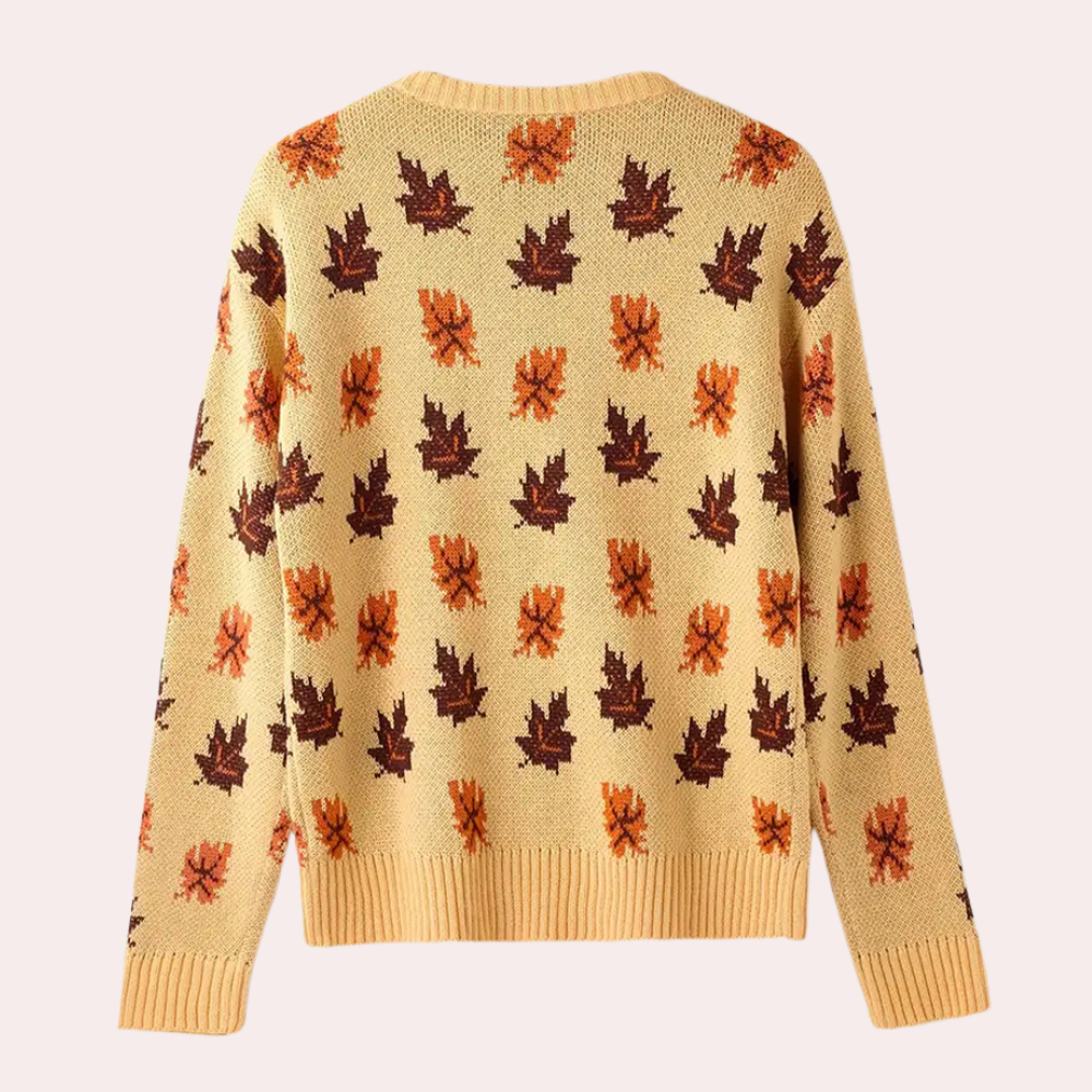 EB | Strickpullover Blattmuster Rundhals Langarm Rippbündchen