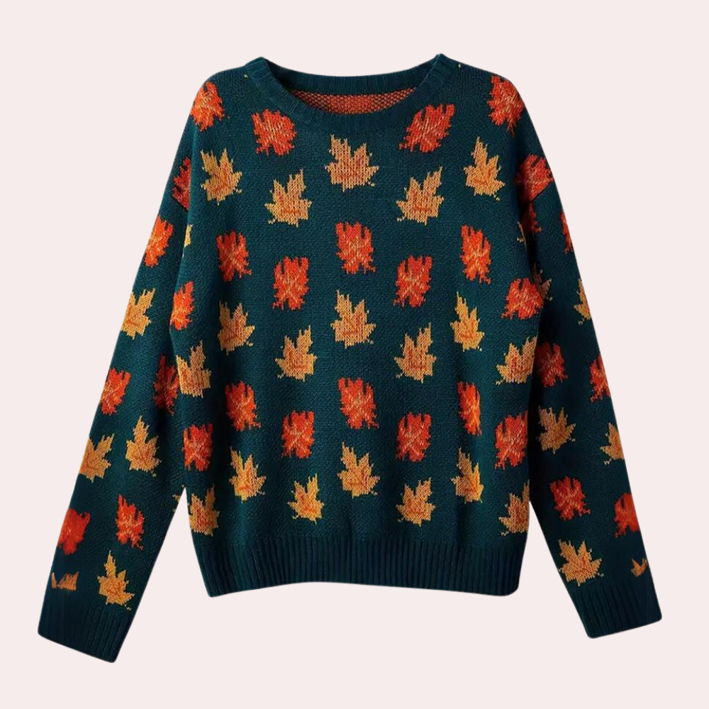 EB | Strickpullover Blattmuster Rundhals Langarm Rippbündchen